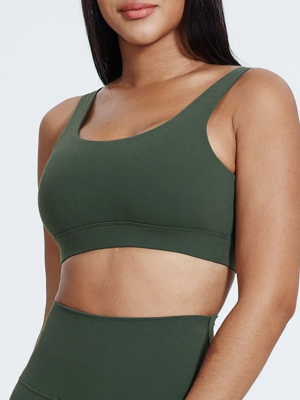 Dark Green U Neck Sports Bra - Light Support sold by BERLOOK
