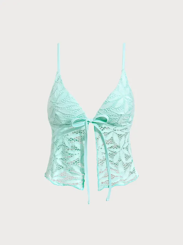 Cyan Lace-Trimmed Tankini Top sold by BERLOOK