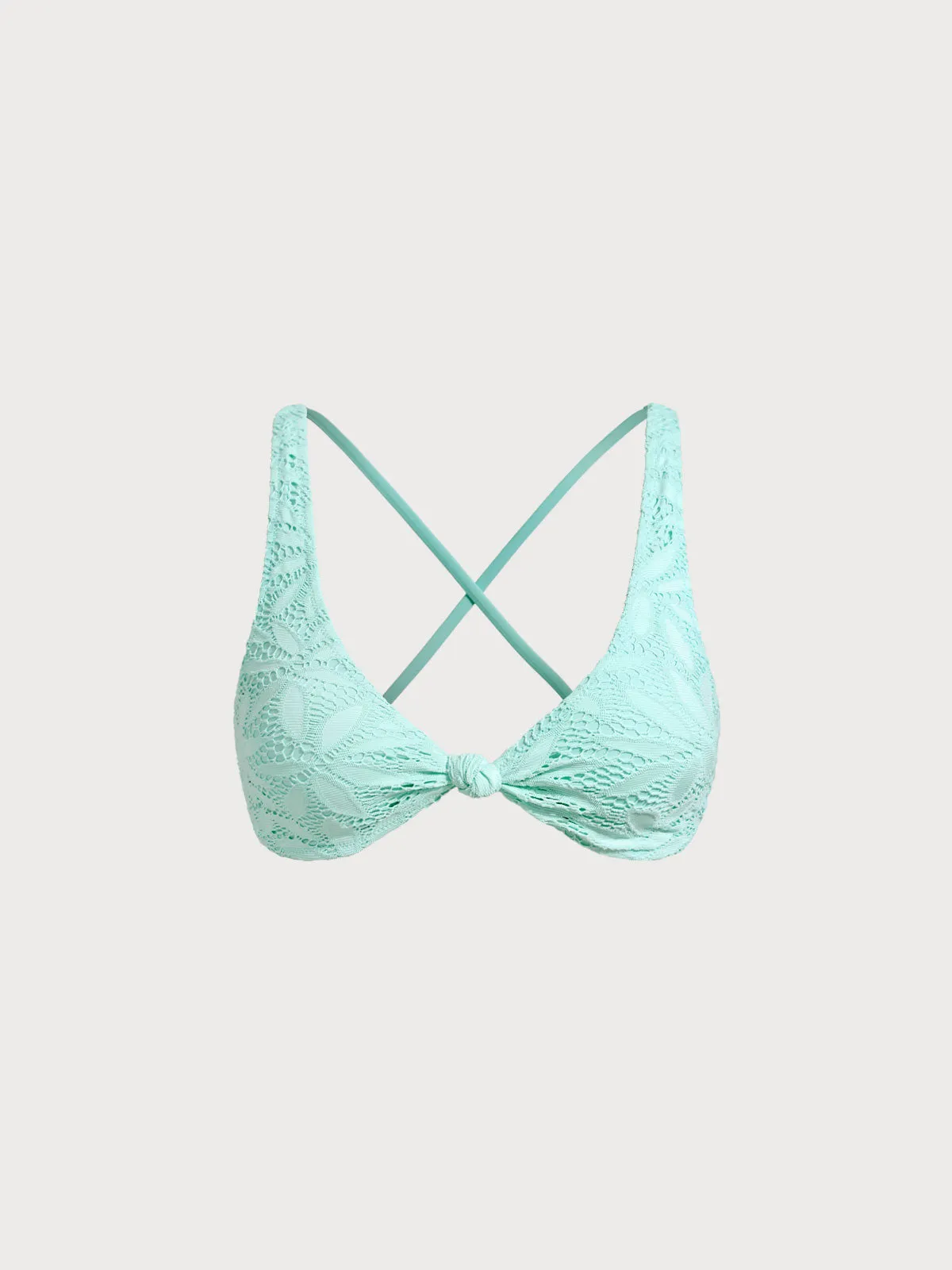 Cyan Textured Knot Bikini Top sold by BERLOOK