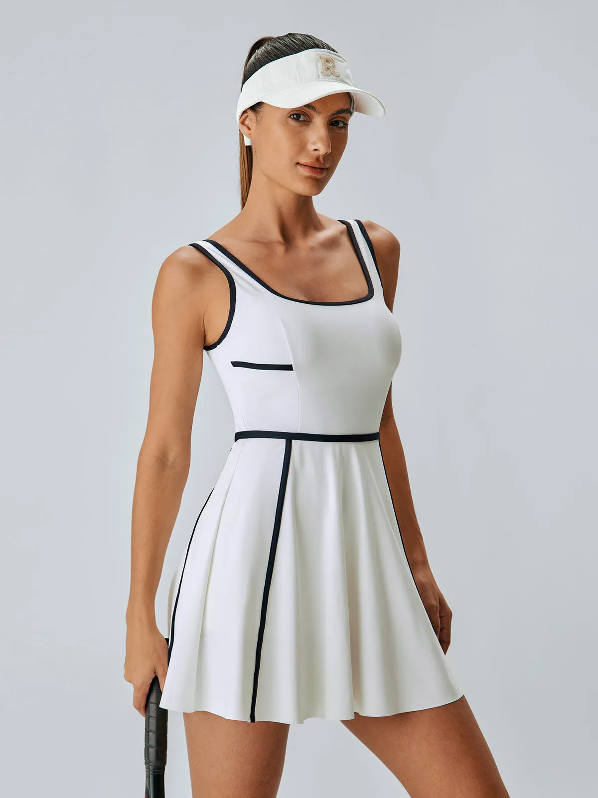 White Contrast Trim Tennis Dress sold by BERLOOK