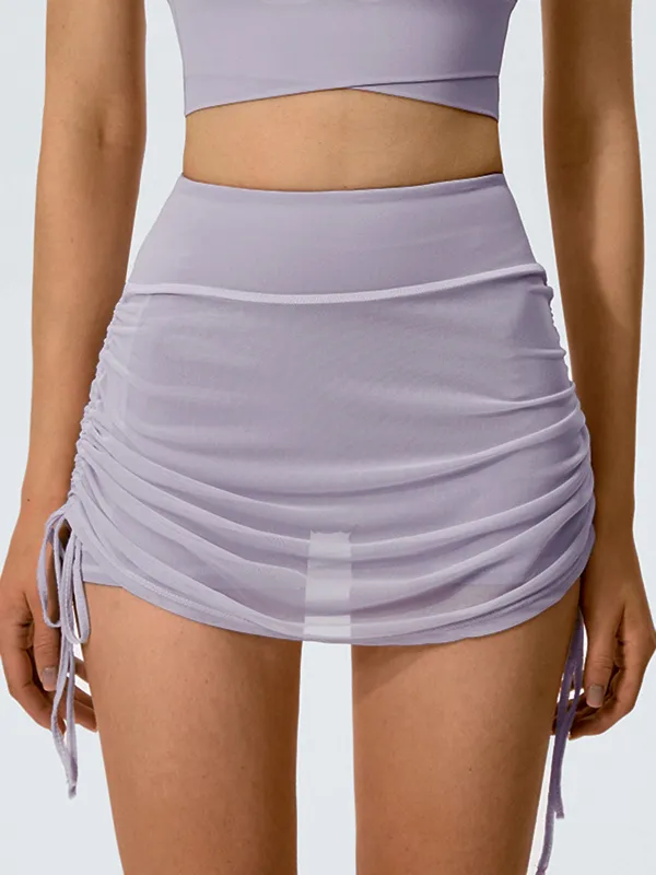Purple Drawstring Mesh Sport Skirt sold by BERLOOK
