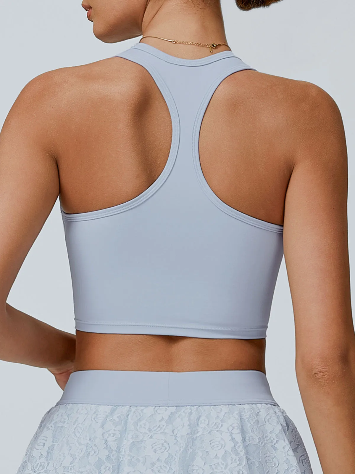 Light Blue Lace Trimmed V-Neck Sports Bra sold by BERLOOK product image thumbnail 2