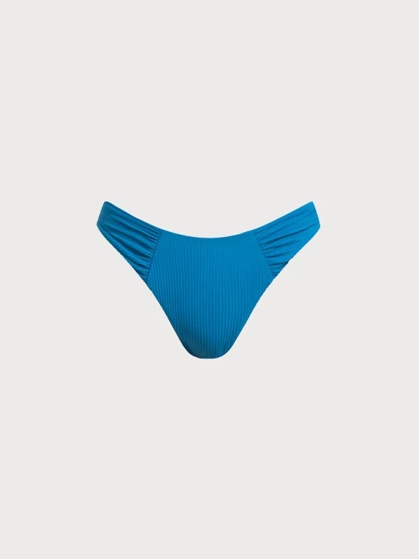 Blue Ruched Natural Waisted Bikini Bottom sold by BERLOOK