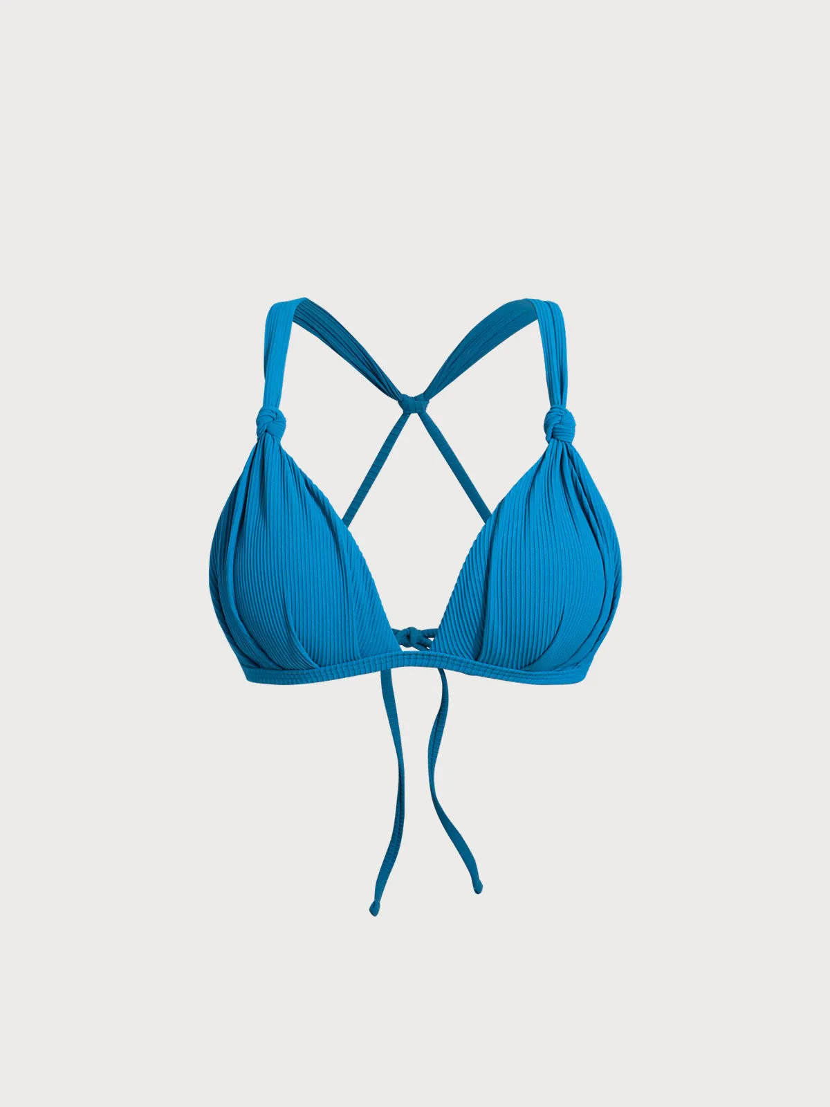 Blue Ruched Knot Bikini Top sold by BERLOOK