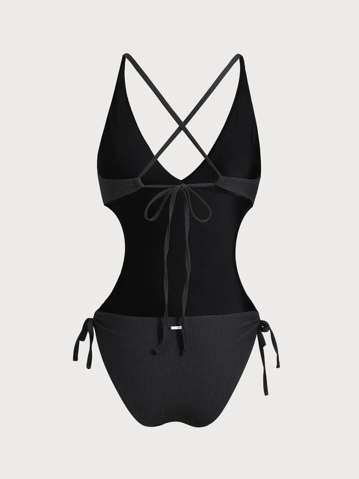 Black V Neck Backless One-Piece Swimsuit sold by BERLOOK product image thumbnail 2