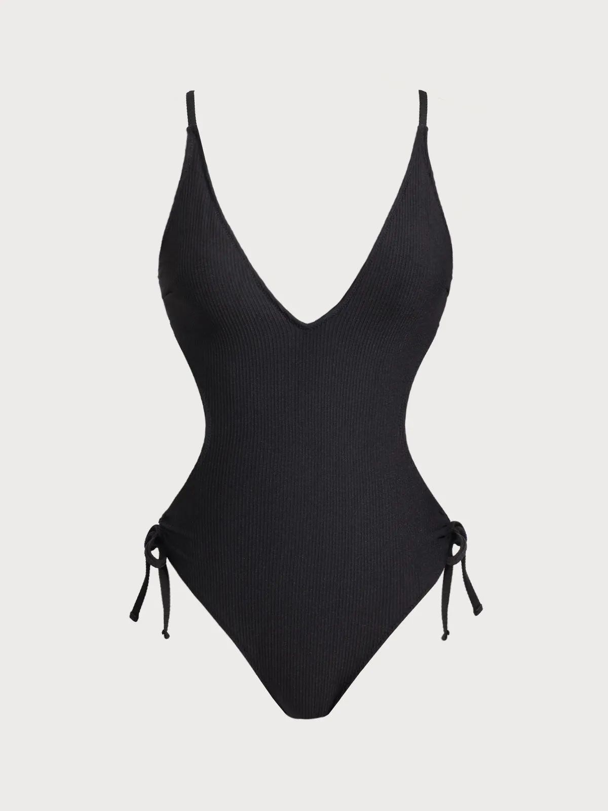 Black V Neck Backless One-Piece Swimsuit sold by BERLOOK