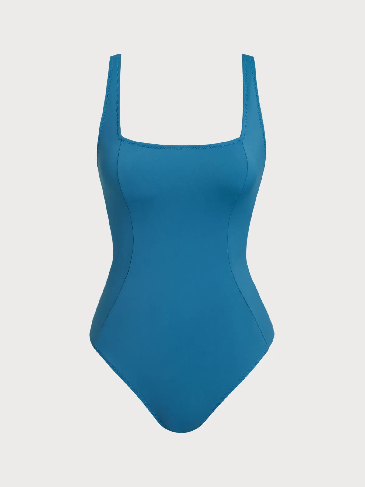 Blue Square Neck Tummy Control One-Piece Swimsuit sold by BERLOOK