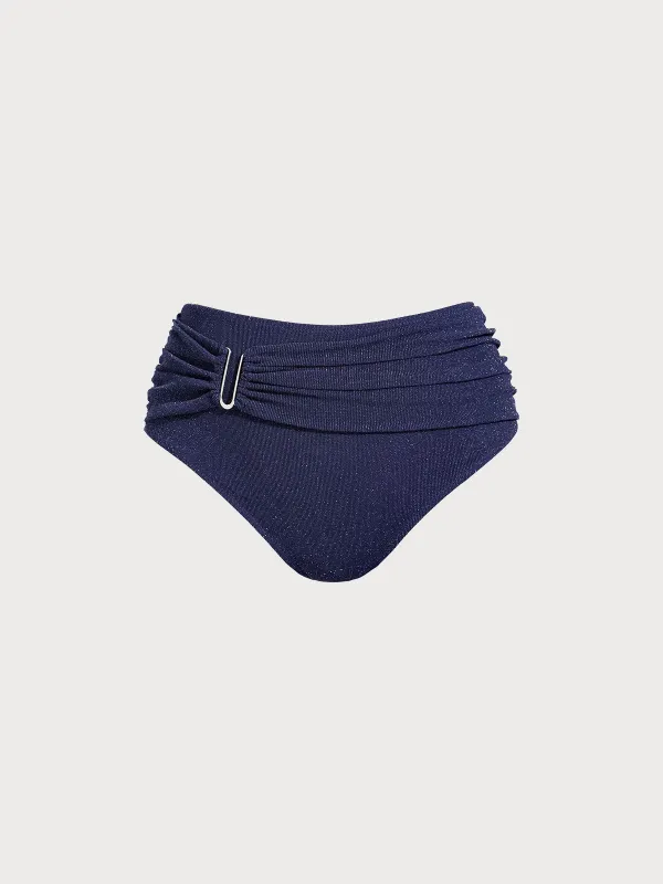 Blue Ruched Glitter Plus Size Bikini Bottom sold by BERLOOK