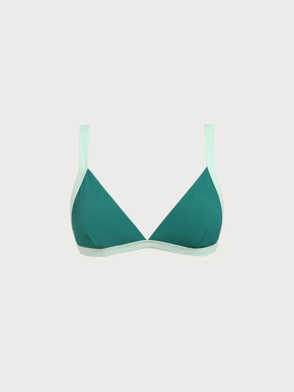Green Contrast Trim Triangle Bikini Top sold by BERLOOK