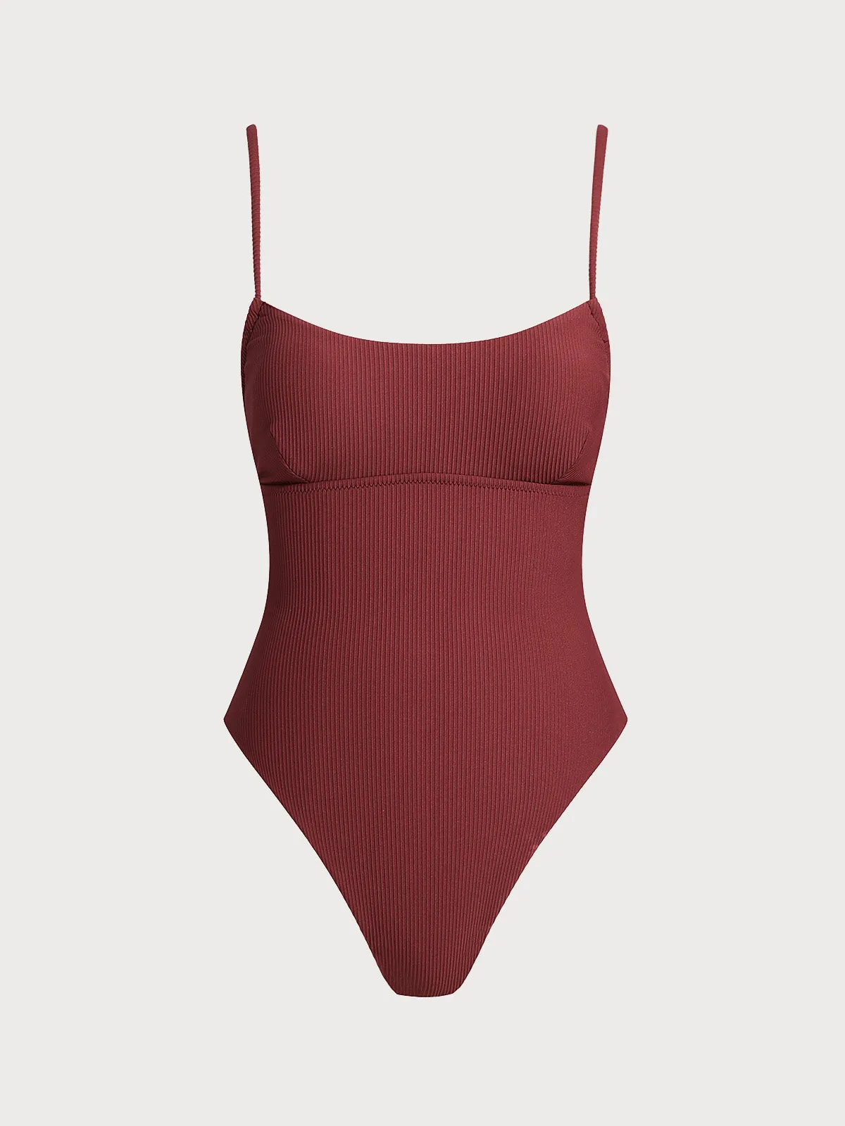 Wine Red Ribbed Cross Back One-Piece Swimsuit sold by BERLOOK