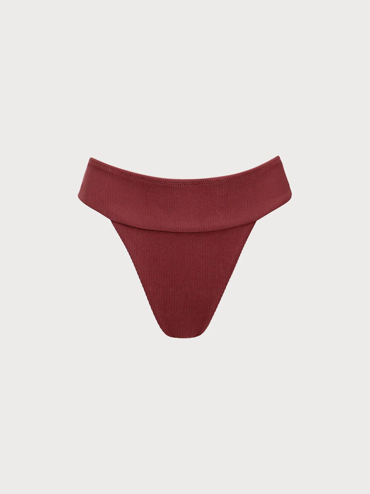 Wine Red Ribbed High Cut Bikini Bottom sold by BERLOOK