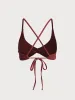 Wine Red Twist Backless Bikini Top sold by BERLOOK