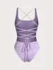 Purple Print Textured One-Piece Swimsuit sold by BERLOOK