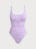 Purple Print Textured One-Piece Swimsuit sold by BERLOOK