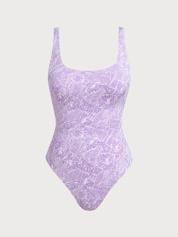 Purple Print Textured One-Piece Swimsuit sold by BERLOOK