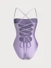 Purple Ruched X Cross One-Piece Swimsuit sold by BERLOOK