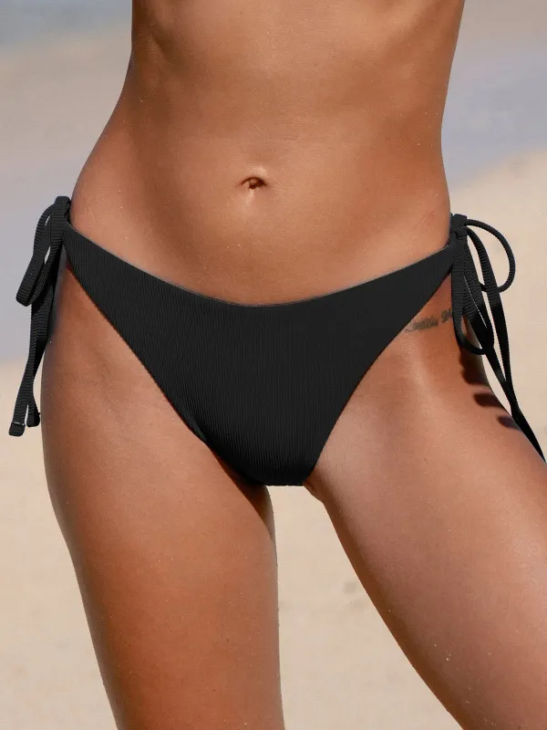 Black Solid Tie Bikini Bottom sold by BERLOOK