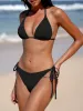 Black Solid Tie Bikini Bottom sold by BERLOOK