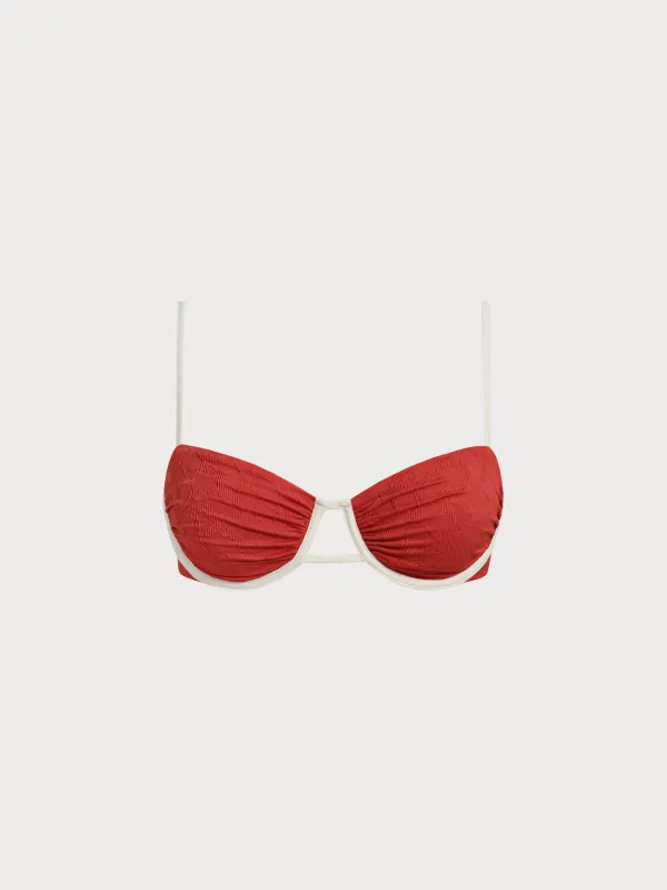 Brick Red Jacquard Underwire Bikini Top sold by BERLOOK