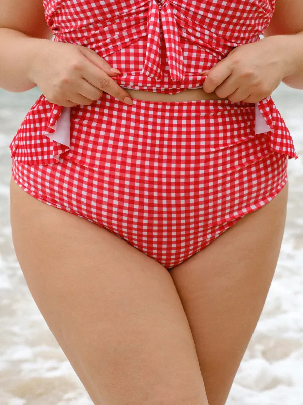 Red Plaid Plus Size Tankini Bottom sold by BERLOOK