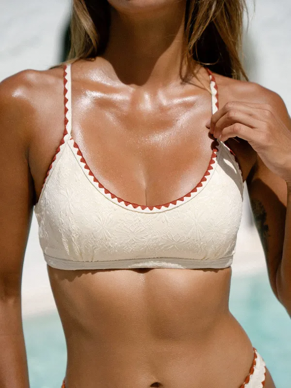 Off White Contrast Stitch Bikini Top sold by BERLOOK