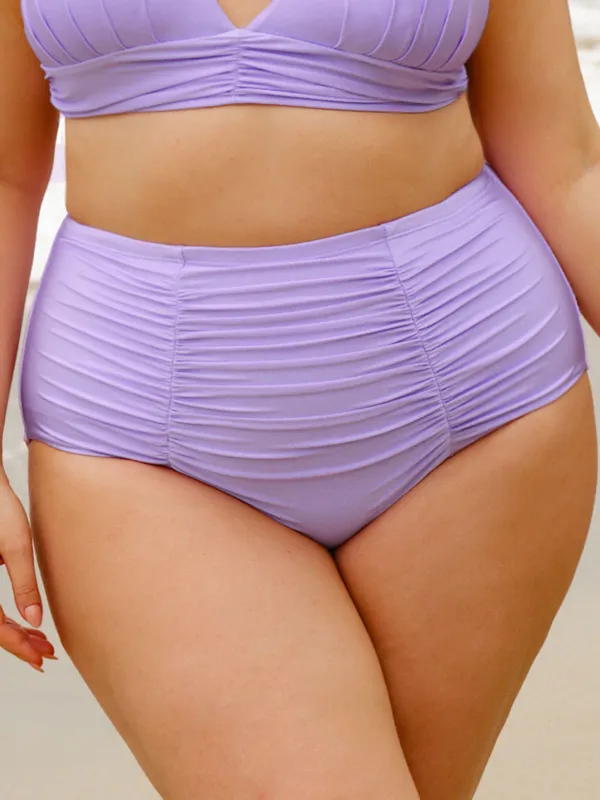 Purple Textured Ruched Plus Size Bikini Bottom sold by BERLOOK