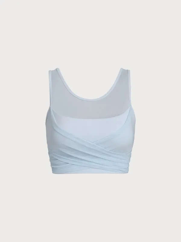 Light Blue Mesh Cross-Front Tank Top - Light Support sold by BERLOOK
