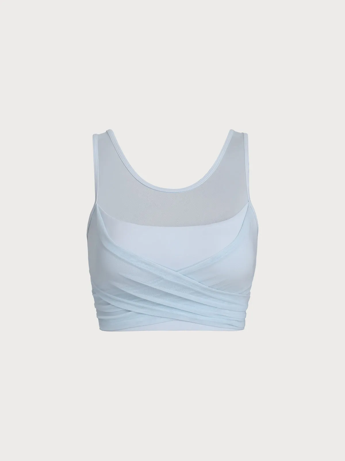 Light Blue Mesh Cross-Front Tank Top - Light Support sold by BERLOOK