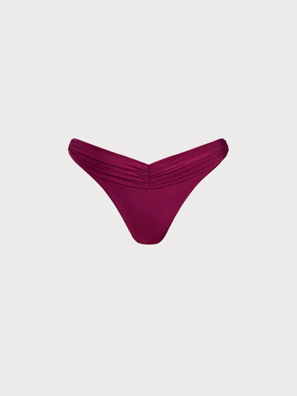 Burgundy Ruched Bikini Bottom sold by BERLOOK