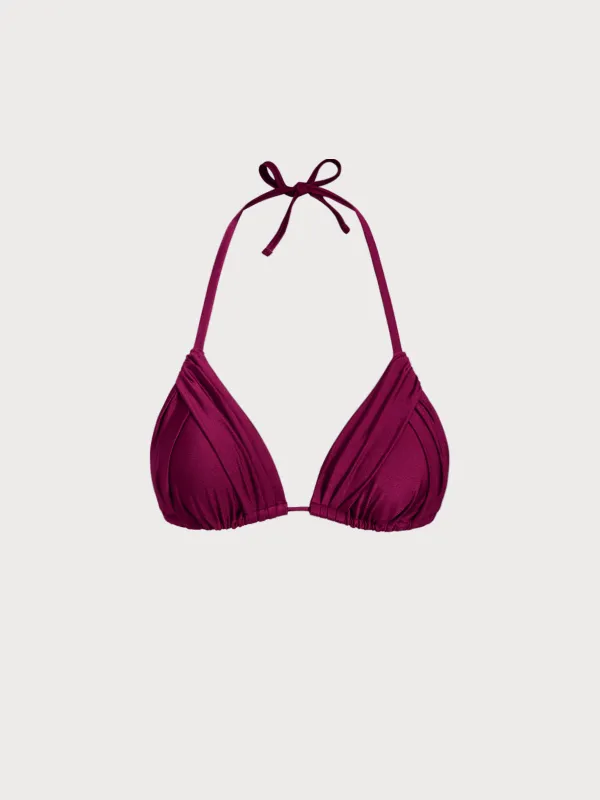 Burgundy Ruched Bikini Top sold by BERLOOK