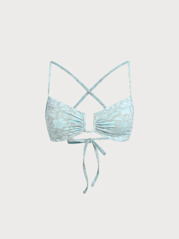 Light Blue U Neck Textured Bikini Top sold by BERLOOK
