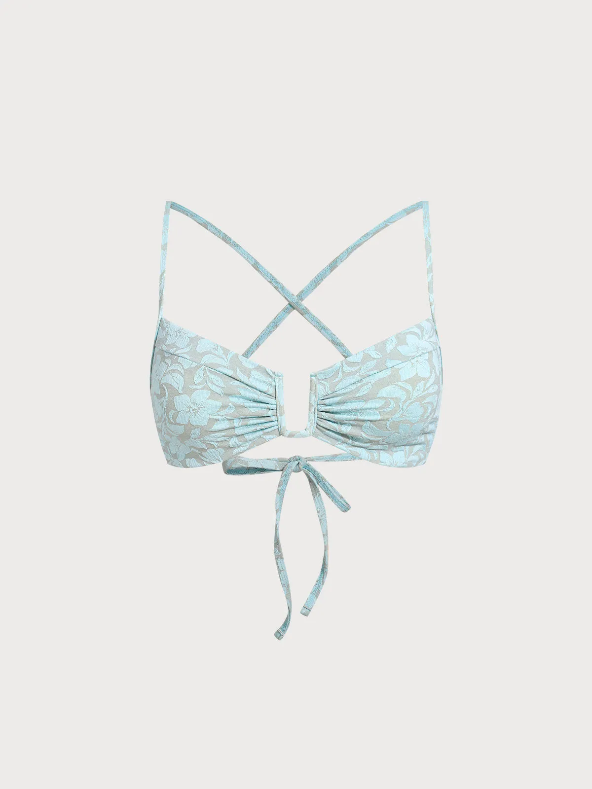 Light Blue U Neck Textured Bikini Top sold by BERLOOK