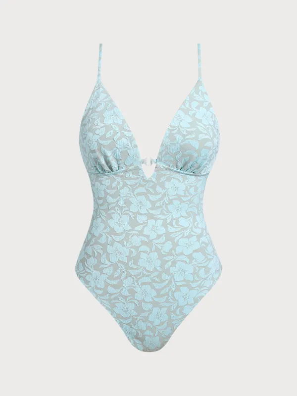 Light Blue Textured One Pieces Swimsuit sold by BERLOOK