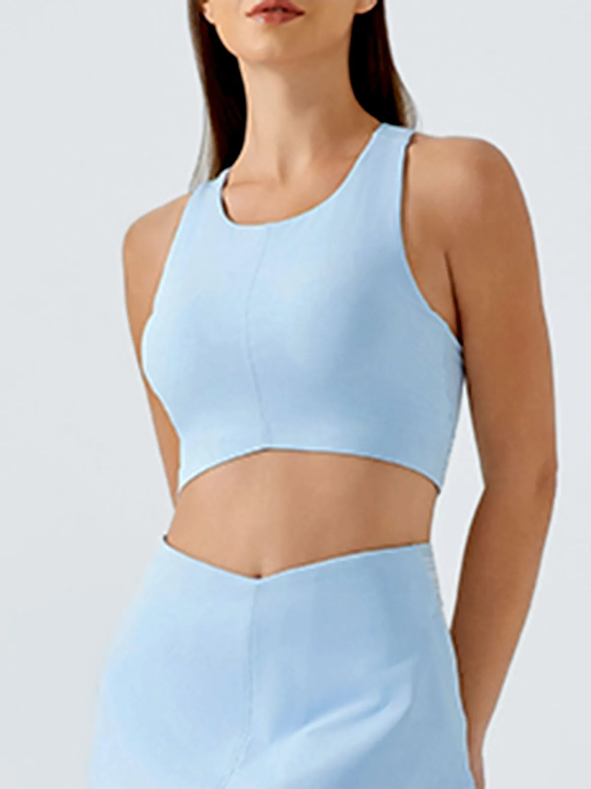 Blue Round Neck I-Back Tank Top sold by BERLOOK