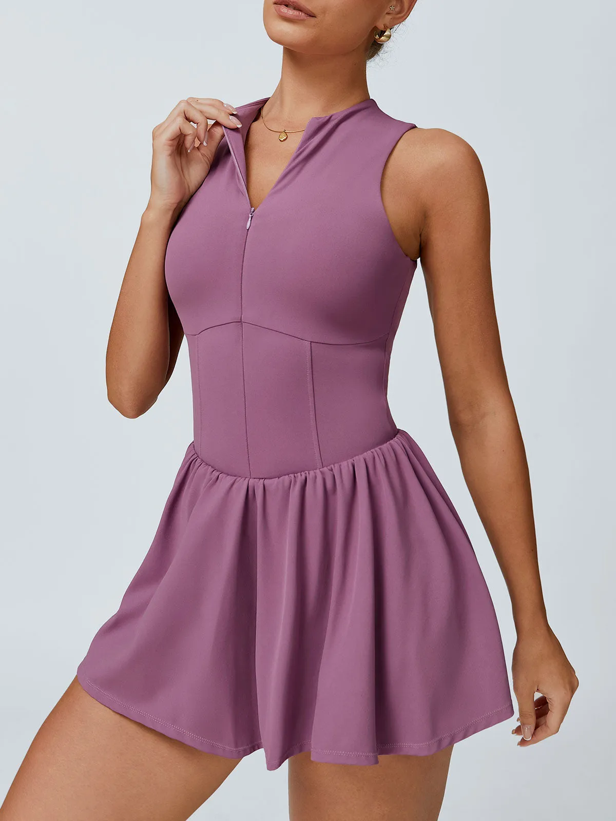Purple Front Zip Line Sport Dress sold by BERLOOK