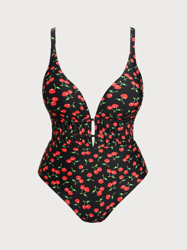 Cherry Drawstring Plus Size One-Piece Swimsuit sold by BERLOOK