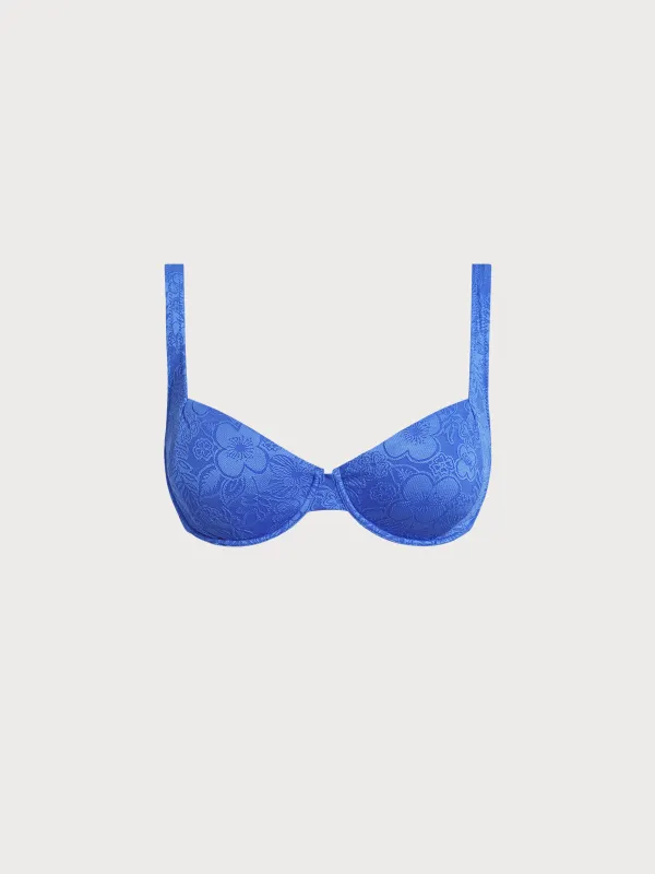 Blue Floral Textured Underwire Bikini Top sold by BERLOOK