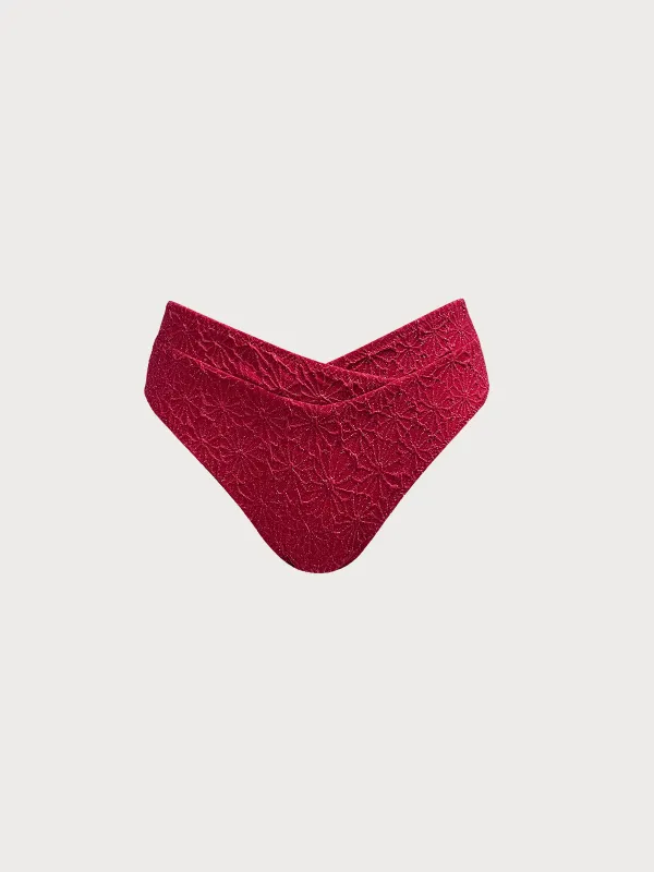 Wine Red Textured Full Coverage Bikini Bottom sold by BERLOOK