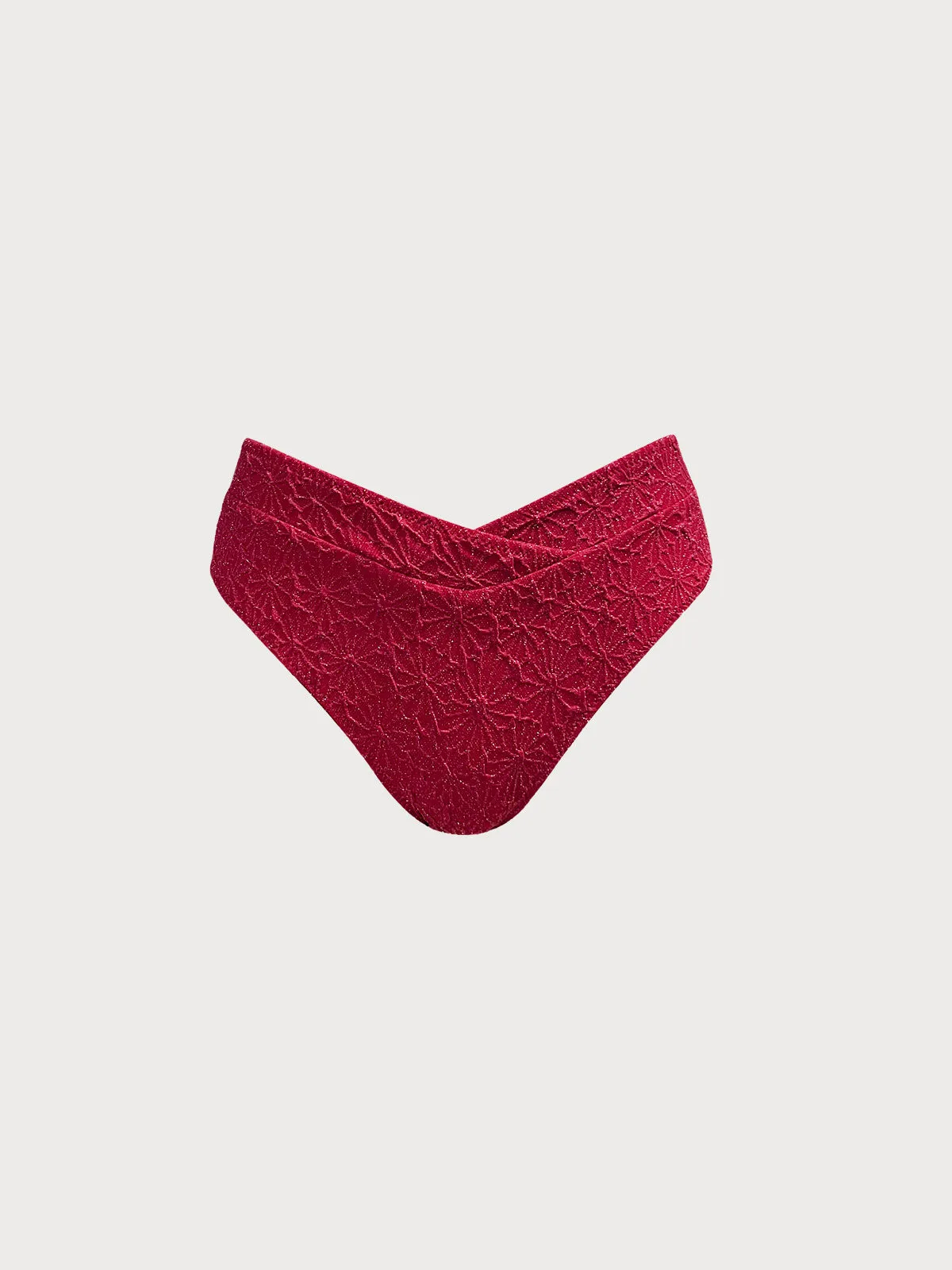 Wine Red Textured Full Coverage Bikini Bottom sold by BERLOOK