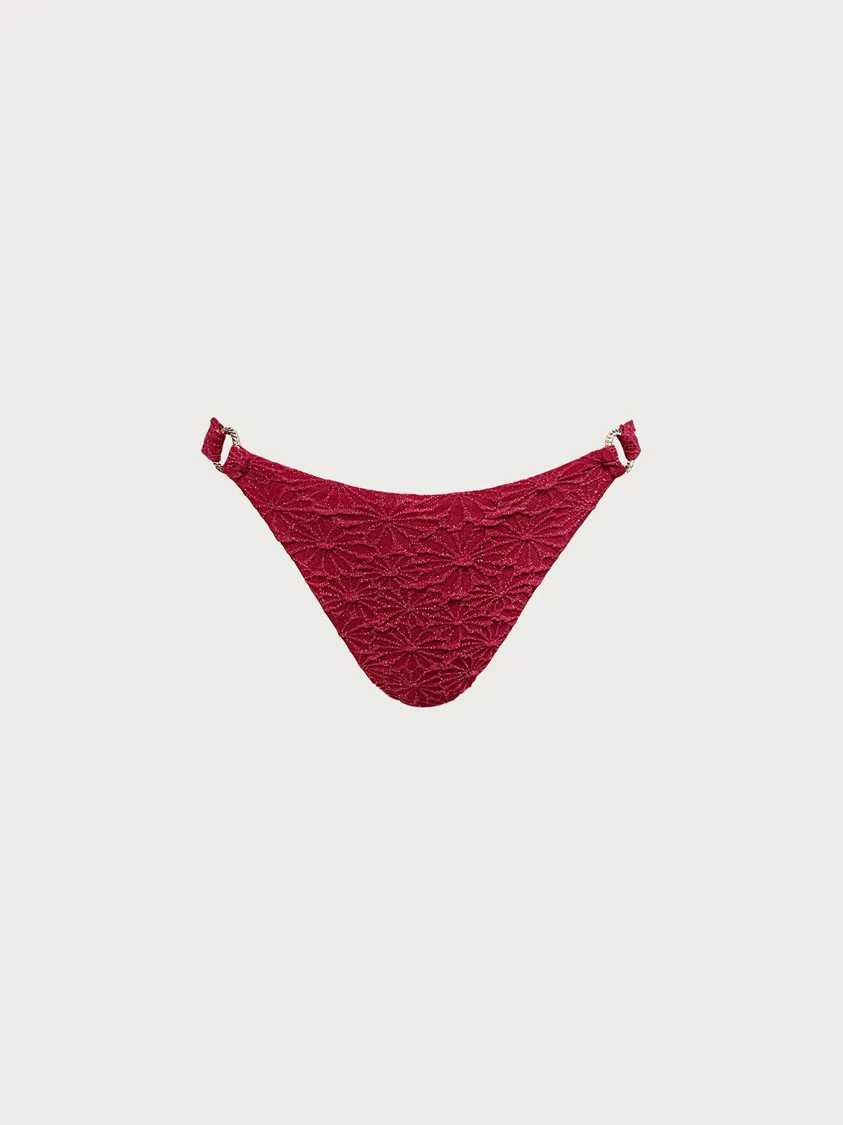 Wine Red Textured O-Ring Bikini Bottom sold by BERLOOK