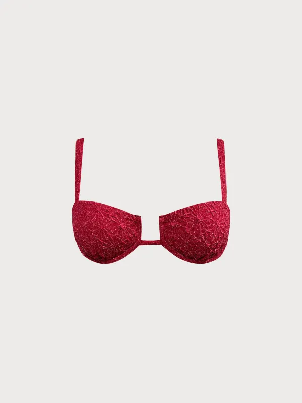 Wine Red Textured Underwire Bikini Top sold by BERLOOK