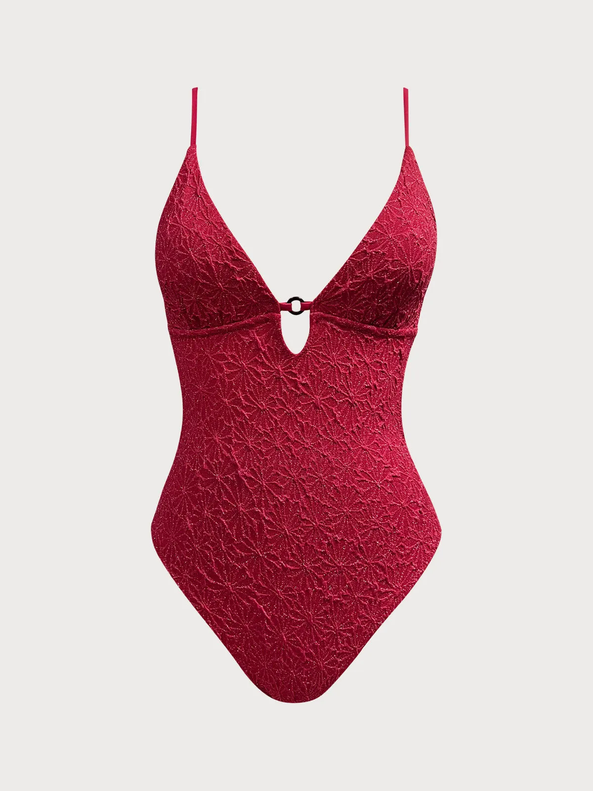 Wine Red Textured Cutout One Piece Swimwear sold by BERLOOK