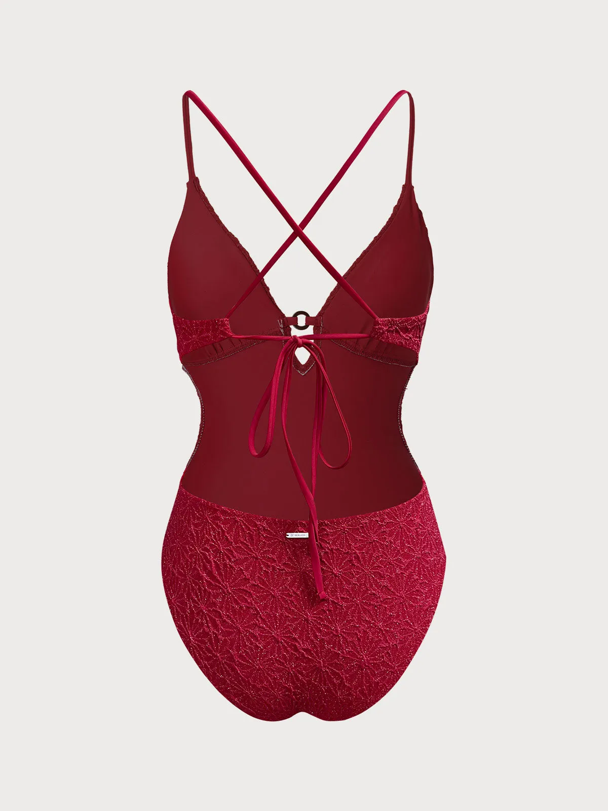 Wine Red Textured Cutout One Piece Swimwear sold by BERLOOK product image thumbnail 2