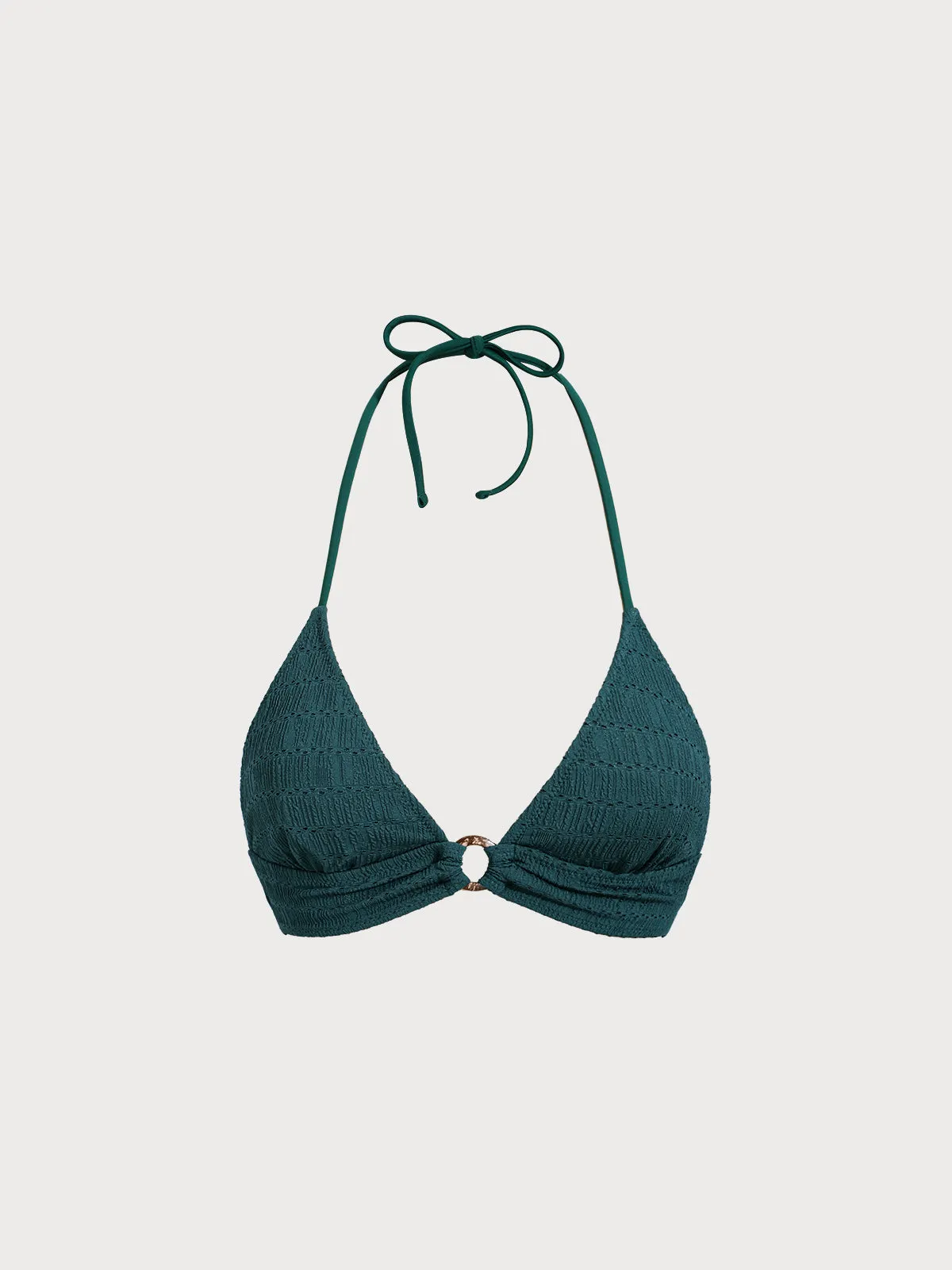 Dark Green Textured Halter Bikini Top sold by BERLOOK