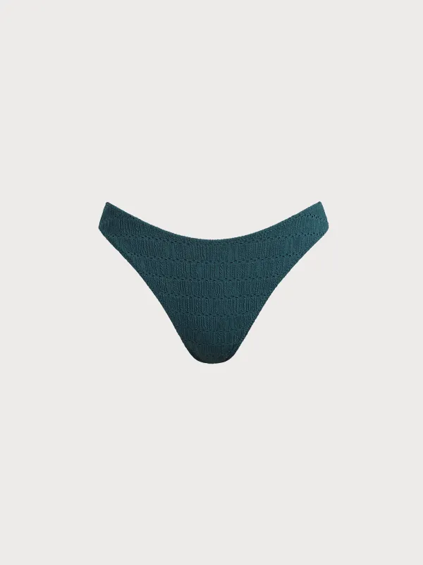 Dark Green Textured Full Coverage Bikini Bottom made by BERLOOK