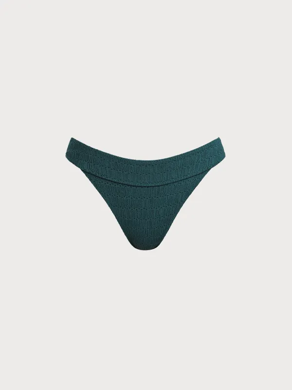 Dark Green Textured Natural Waisted Bikini Bottom sold by BERLOOK