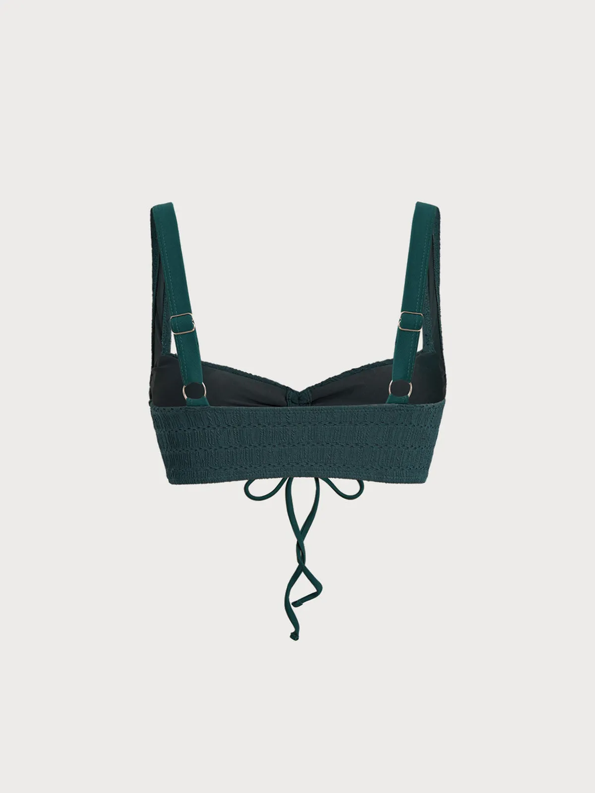 Dark Green Textured Drawstring Bikini Top sold by BERLOOK product image thumbnail 2