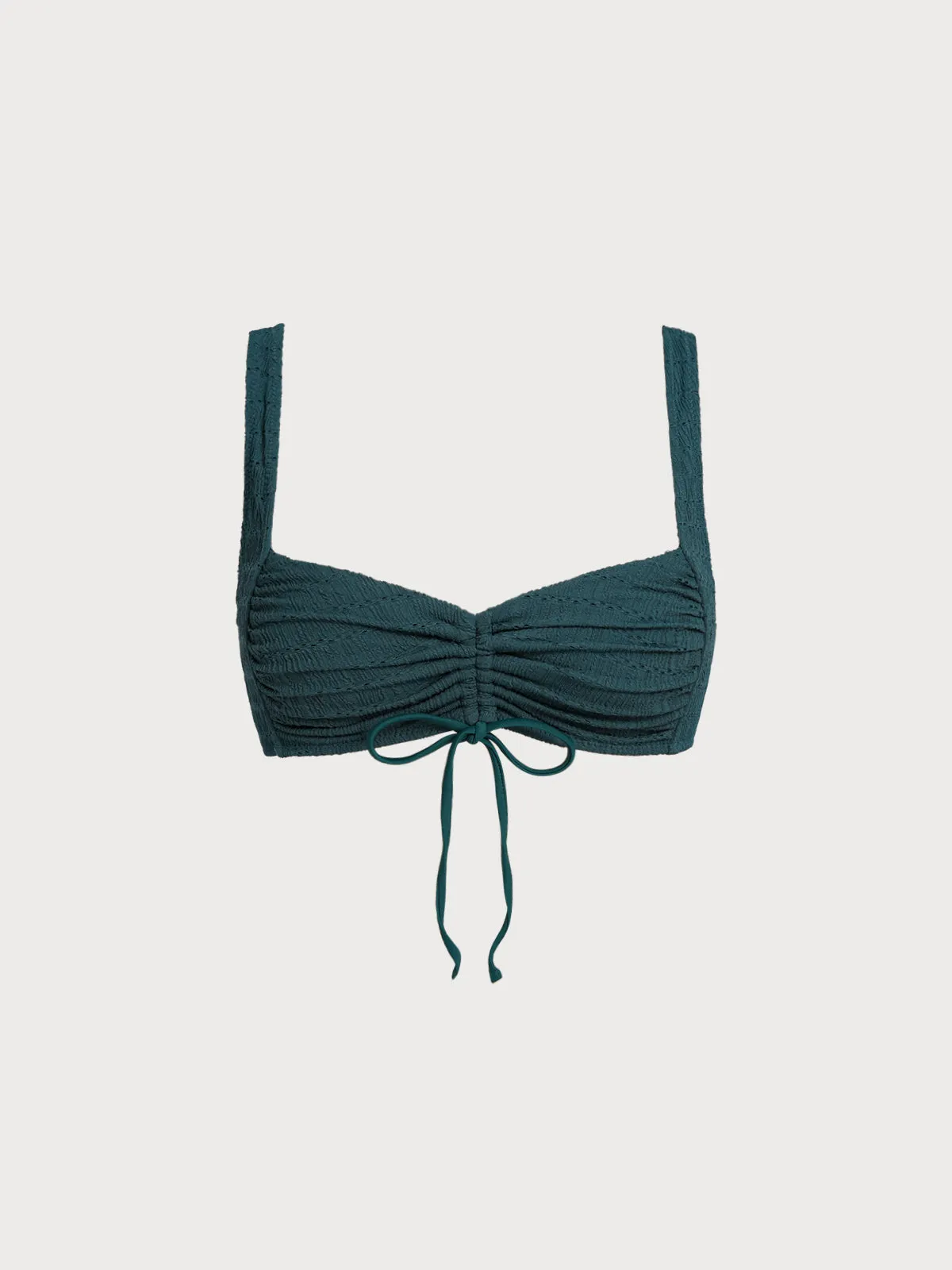 Dark Green Textured Drawstring Bikini Top sold by BERLOOK