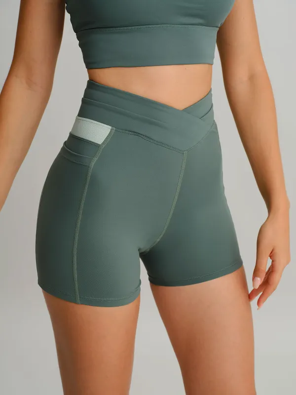 Sage Green V Cut Shorts 3" sold by BERLOOK
