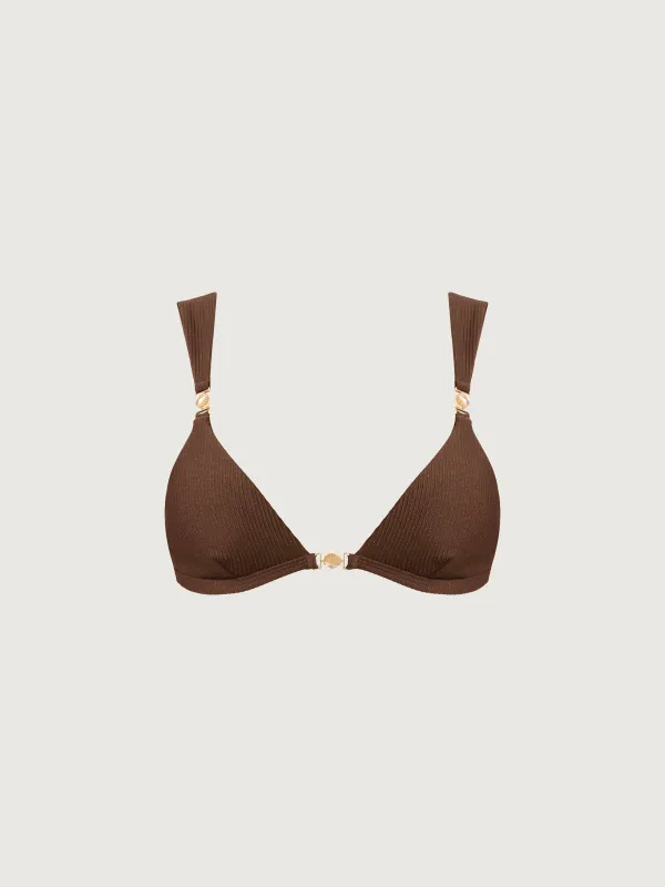 Brown Gold-Accented Bikini Top sold by BERLOOK